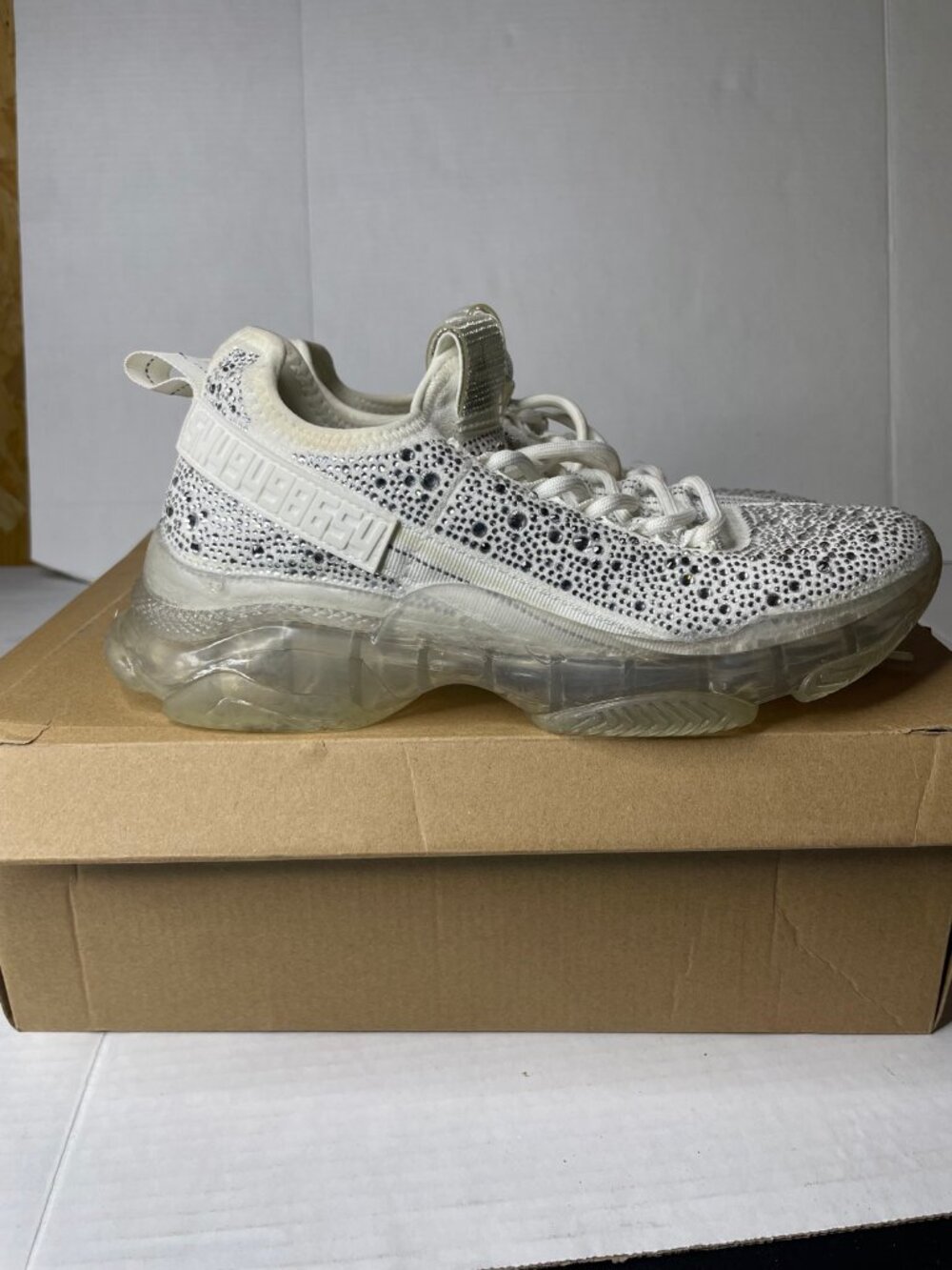 Steve Madden Maxima-R Rhinestone Sneakers Women's 9 White Crystal